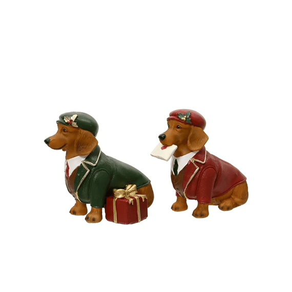 Hond Polyresin Zittend L14.5-w7-h14cm 2 Assortiment