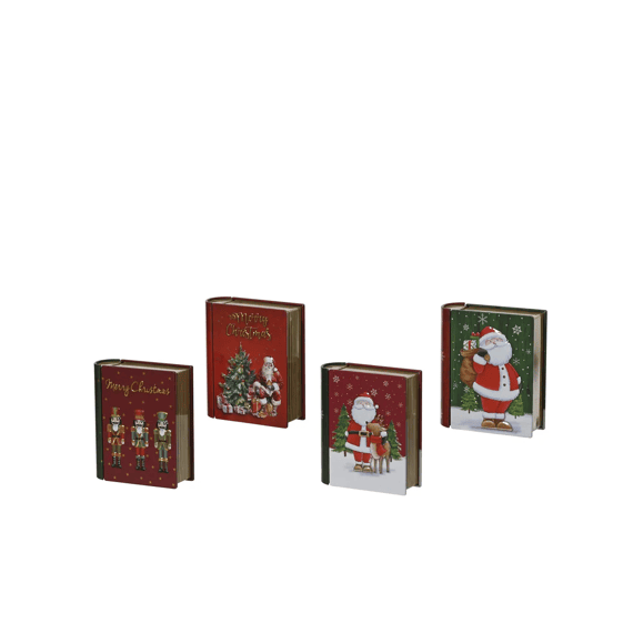 Opbergblik Boek Kerstman L11.8-w10-h3.8cm Multi 4 Assortiment