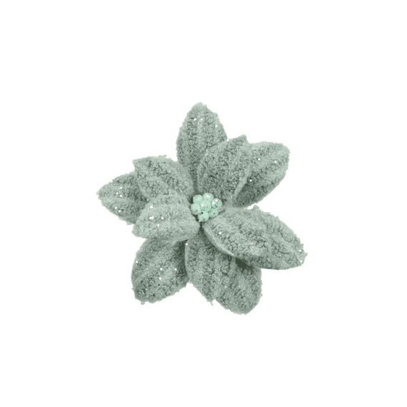 Poinsettia Kunstbont Clip Dia28-h10cm Salie Groen