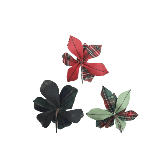 Poinsettia Polyester Fluweel Clip Dia27-h8cm 3 Assortiment