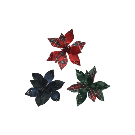 Poinsettia Polyester Fluweel Clip Dia27-h8cm 3 Assortiment
