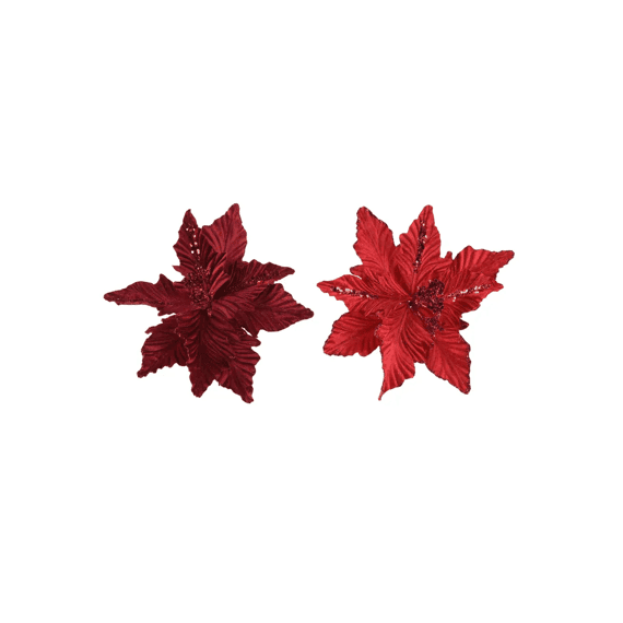 Poinsettia Clip Polyester Glitter Dia24-h7cm 2 Assortiment