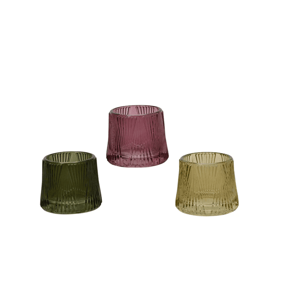 Theelichthouder Glas Transparant Dia8.5-h7cm 3 Assortiment