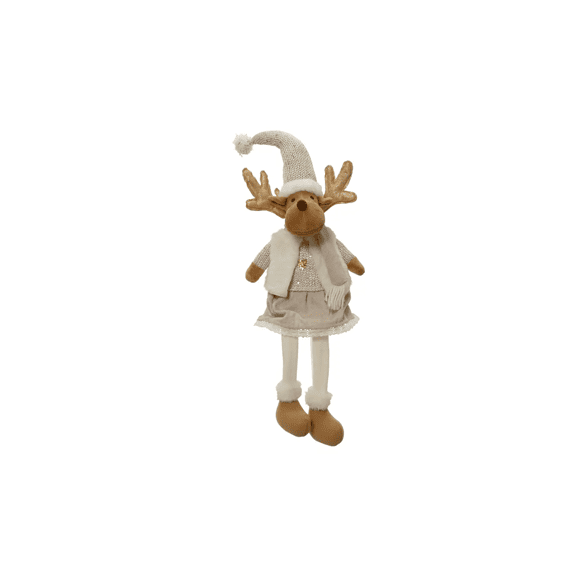 Rendier Polyester Zittend Met Bungelende Benen L22-w16-h65cm Beige/kleur