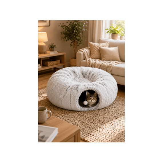 Kattentunnel Met Kussen Donna Grijs 80cm Dia. 26cm