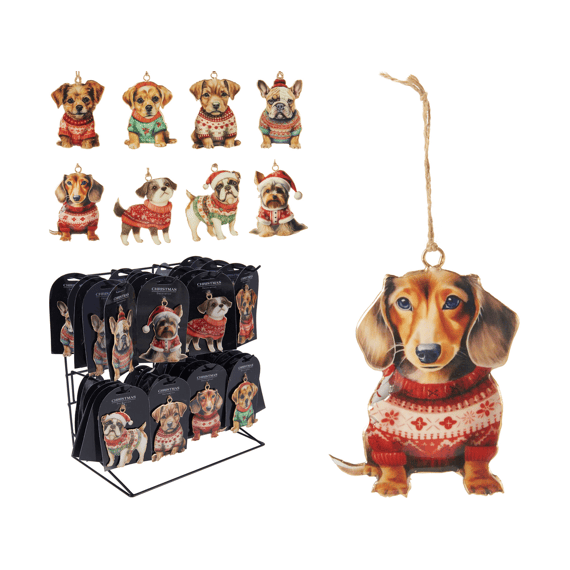 Hond Hangdeco Metaal 10cm 8 Assortiment