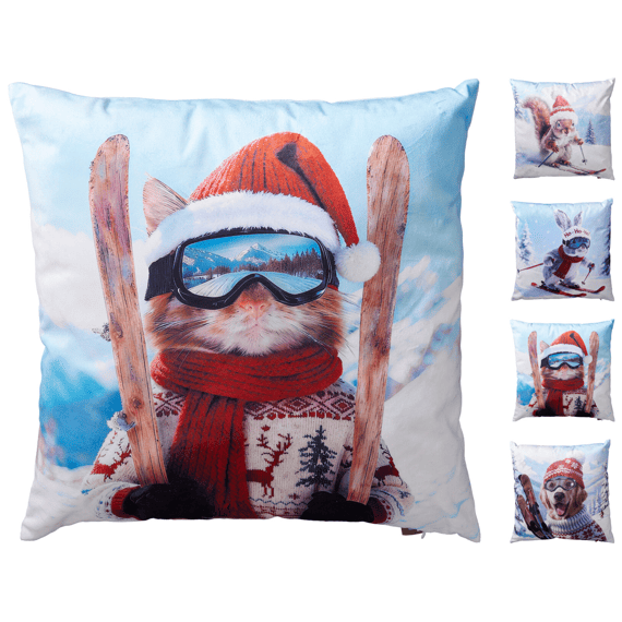Kussen Dier Skiënd 40x40cm 4 Assortiment