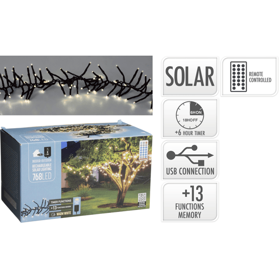 Solar Verlichting Rechargeable 768 Led 30m Warm