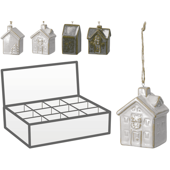 Kersthuis Hang Deco 6x5x8cm 4 Assortiment