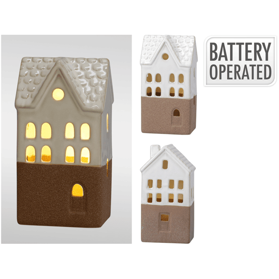 Huis Met Led 8x6x15cm 2 Assortiment