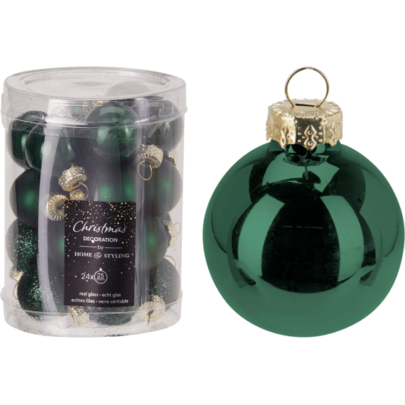 Kerstballen Dia2.5cm 24st Donker Groen