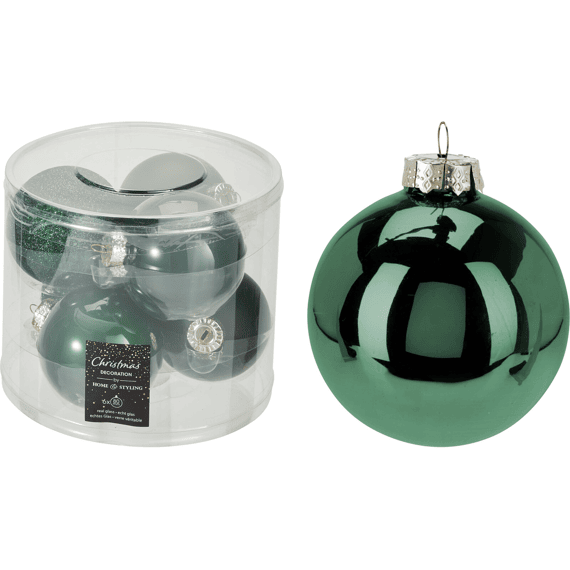 Kerstballen Dia8cm 6st Donker Groen
