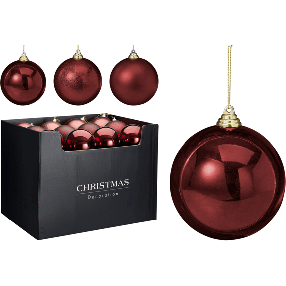 Kerstbal Dia12cm Bordeaux 3 Assortiment