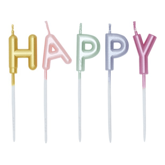 Kaarsen Set Voor Taart 2.7cm Happy Birthday Pearl