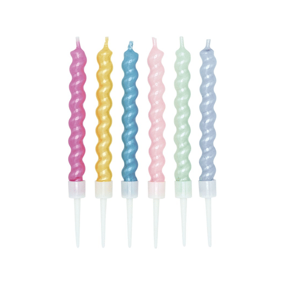 Kaarsen Voor Taart 8cm 6st Met Houders 6st Pearl