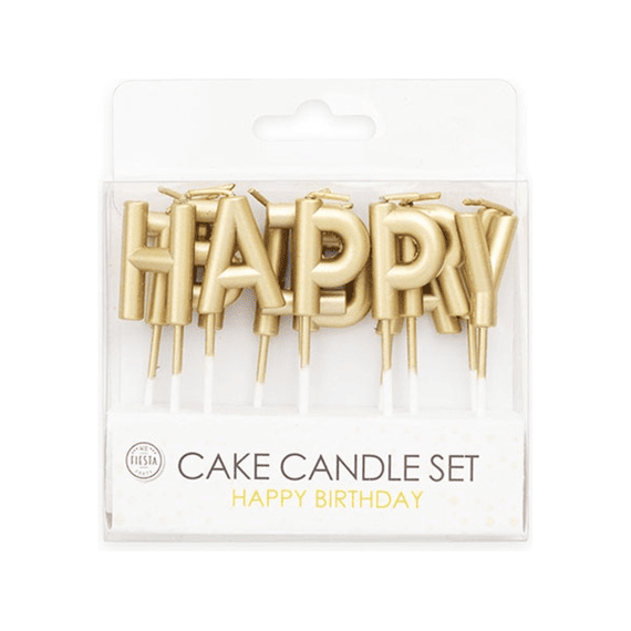 Kaarsen Voor Taart Set Happy Birthday Gold