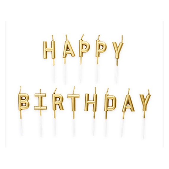 Kaarsen Voor Taart Set Happy Birthday Gold