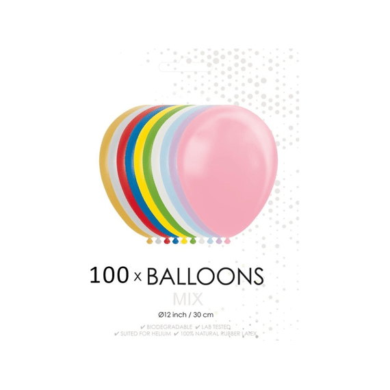 Ballonnen 100st 30cm Mix Standaardkleuren