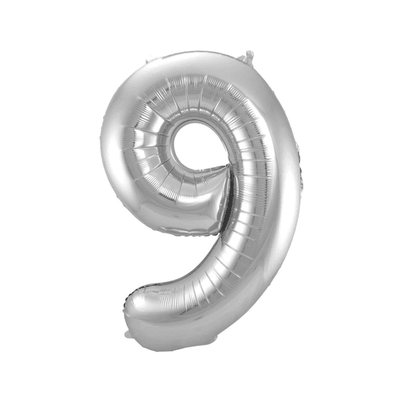 Folie Ballon Cijfer 9 Zilver 86 Cm