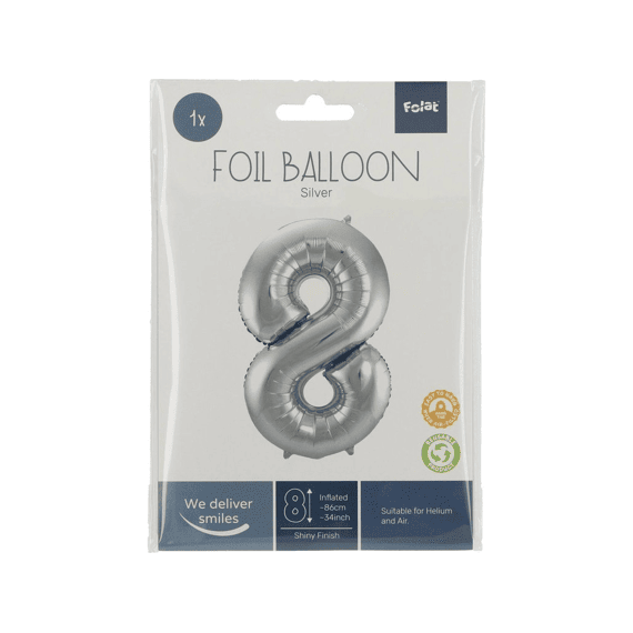 Folie Ballon Cijfer 8 Zilver 86 Cm