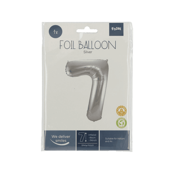 Folie Ballon Cijfer 7 Zilver 86 Cm