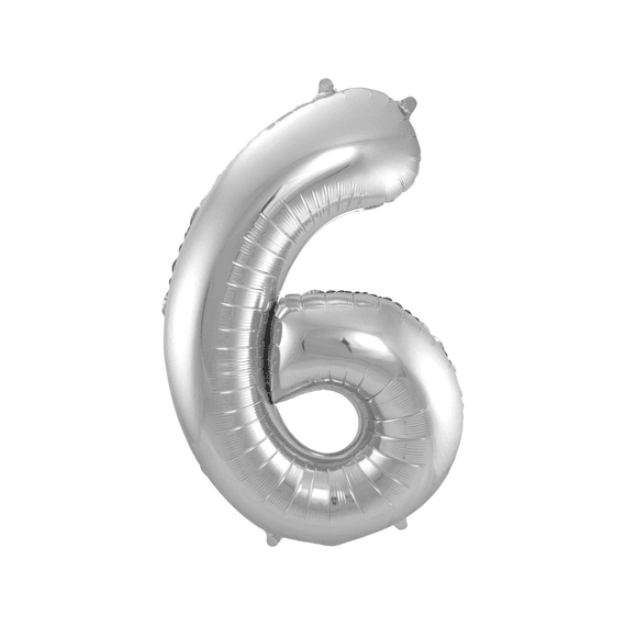Folie Ballon Cijfer 6 Zilver 86 Cm