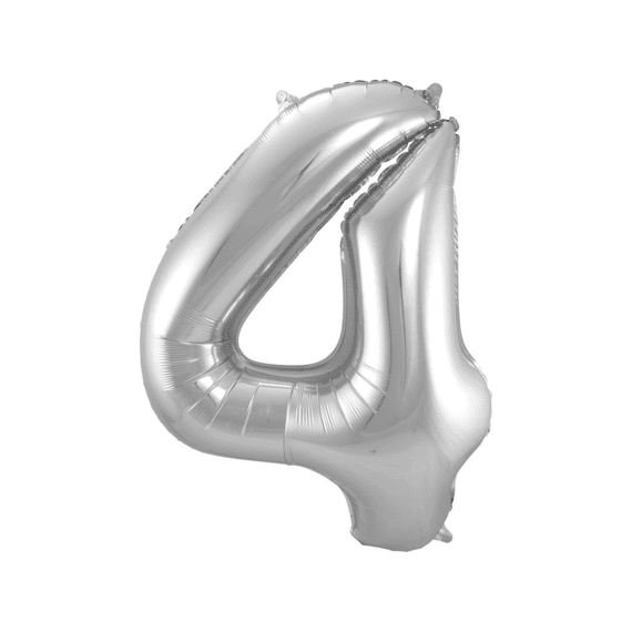 Folie Ballon Cijfer 4 Zilver 86 Cm