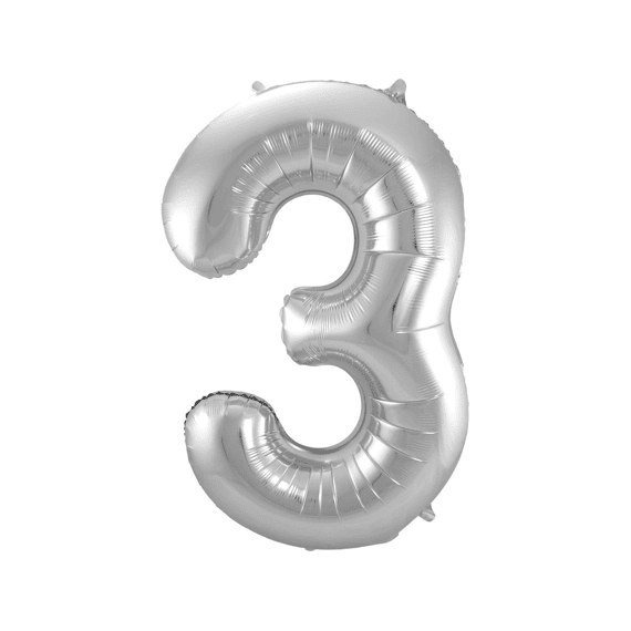 Folie Ballon Cijfer 3 Zilver 86 Cm