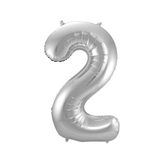 Folie Ballon Cijfer 2 Zilver 86 Cm