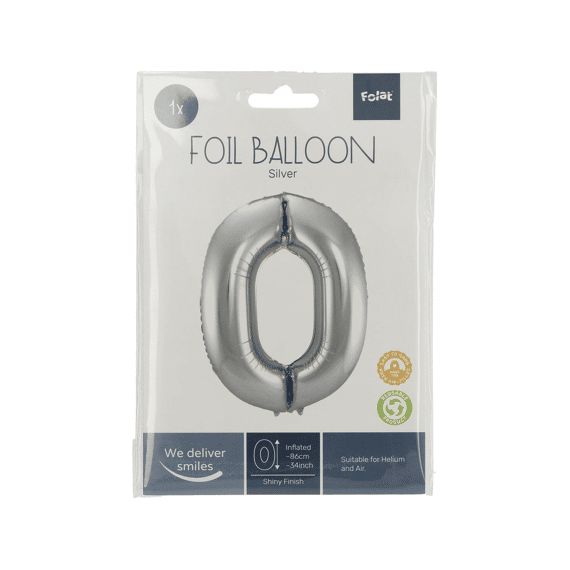 Folie Ballon Cijfer 0 Zilver 86 Cm