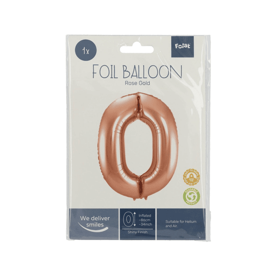 Folie Ballon Cijfer 0 Rose Goud 86 Cm