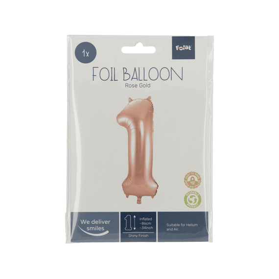 Folie Ballon Cijfer 1 Rose Goud 86 Cm
