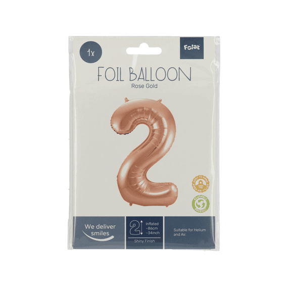 Folie Ballon Cijfer 2 Rose Goud 86 Cm