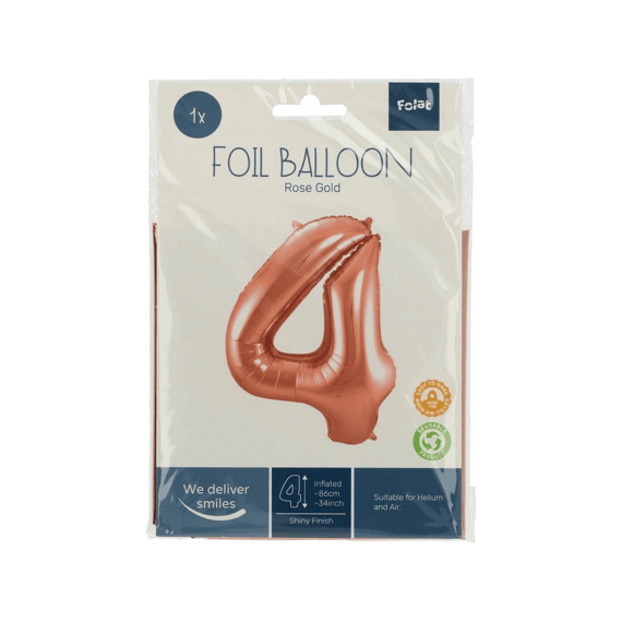 Folie Ballon Cijfer 4 Rose Goud 86 Cm