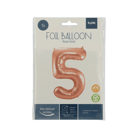 Folie Ballon Cijfer 5 Rose Goud 86 Cm