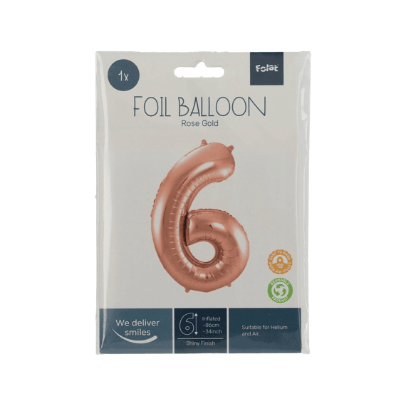 Folie Ballon Cijfer 6 Rose Goud 86 Cm
