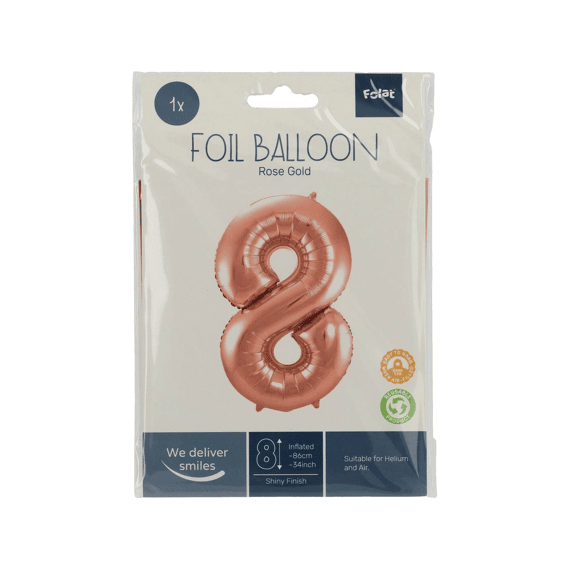 Folie Ballon Cijfer 8 Rose Goud 86 Cm