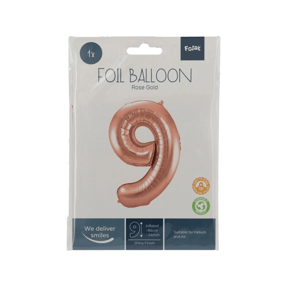 Folie Ballon Cijfer 9 Rose Goud 86 Cm