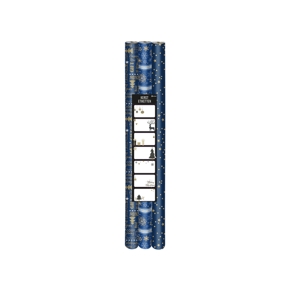 Kerstpapier 3-pak Blauw