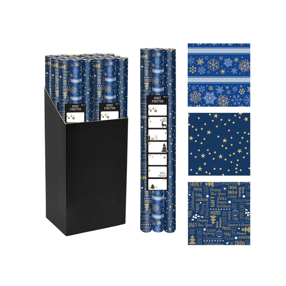 Kerstpapier 3-pak Blauw