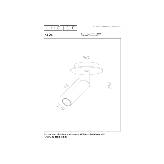 Lucide Keoni Plafondspot Wit Ø8 Led