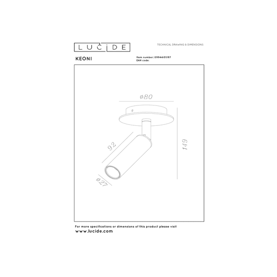 Lucide Keoni Plafondspot Koffie Ø8 Led