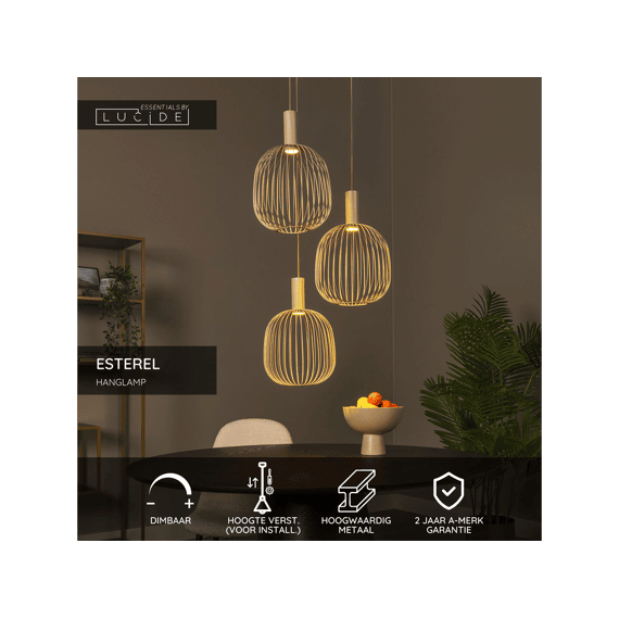 Lucide Esterel Hanglamp Taupe 3xgu10
