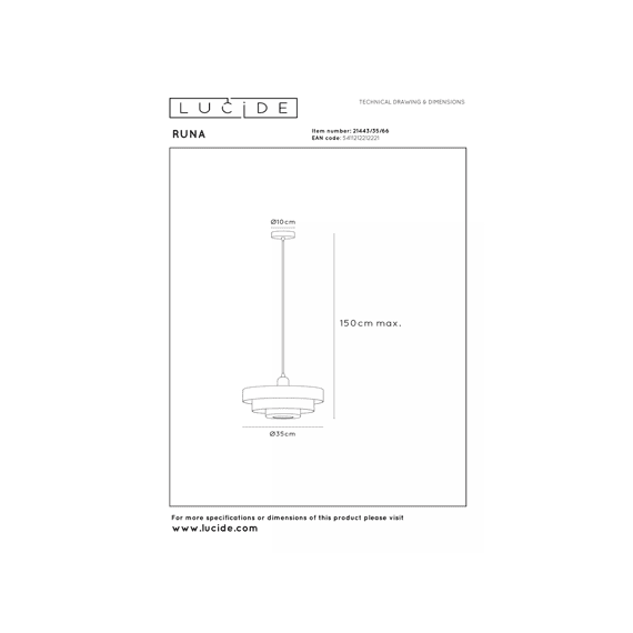 Lucide Runa Hanglamp Roze Ø35 1xe27 40