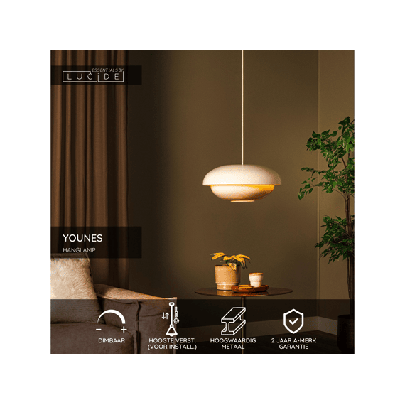 Lucide Younes Hanglamp Beige Ø40 1xe27