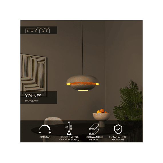 Lucide Younes Hanglamp Taupe Ø40 1xe27