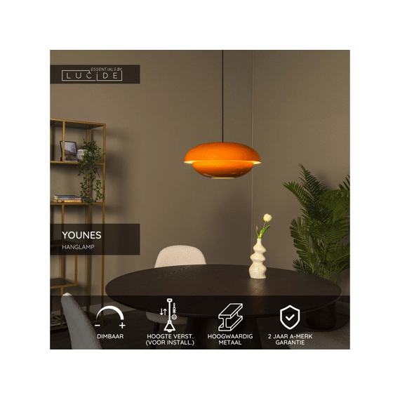 Lucide Younes Hanglamp Oranje Ø40 1xe27