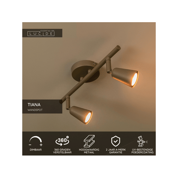 Lucide Tiana Wandspot Taupe 2xgu10