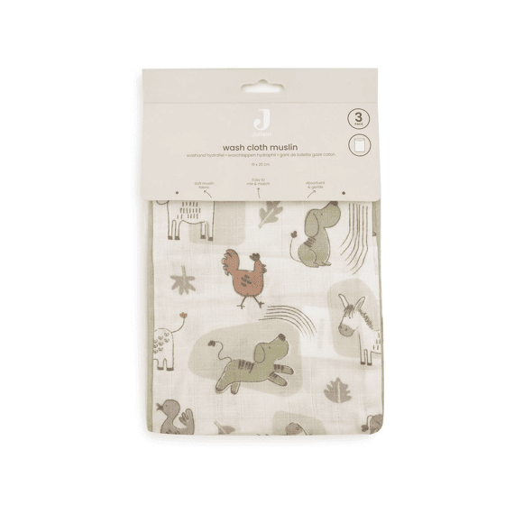 Jollein Washandjes 15x20 Tetra 3-pack Barn Buddies