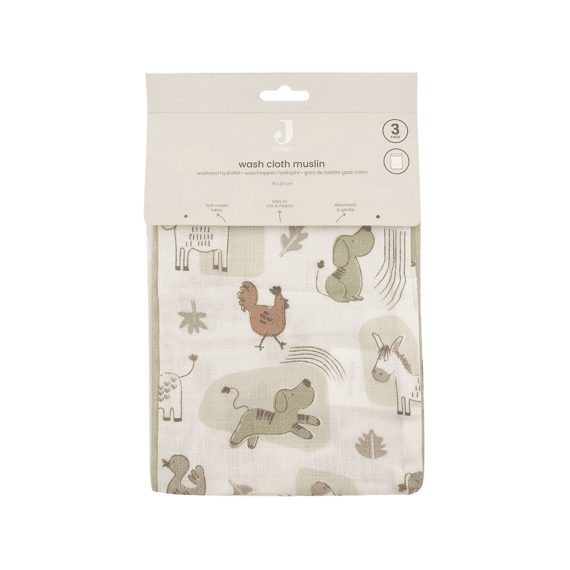 Jollein Washandjes 15x20 Tetra 3-pack Barn Buddies